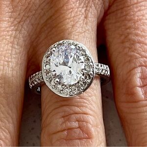 Huge Clear Crystal Stone On A Solid 925 Sterling Silver Ring